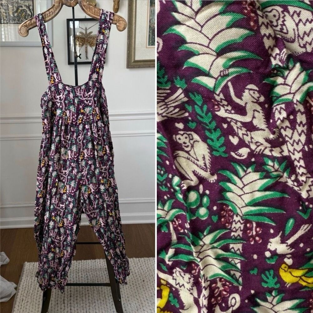 We Be Bop Purple Monkey Print Overalls Romper OSFM